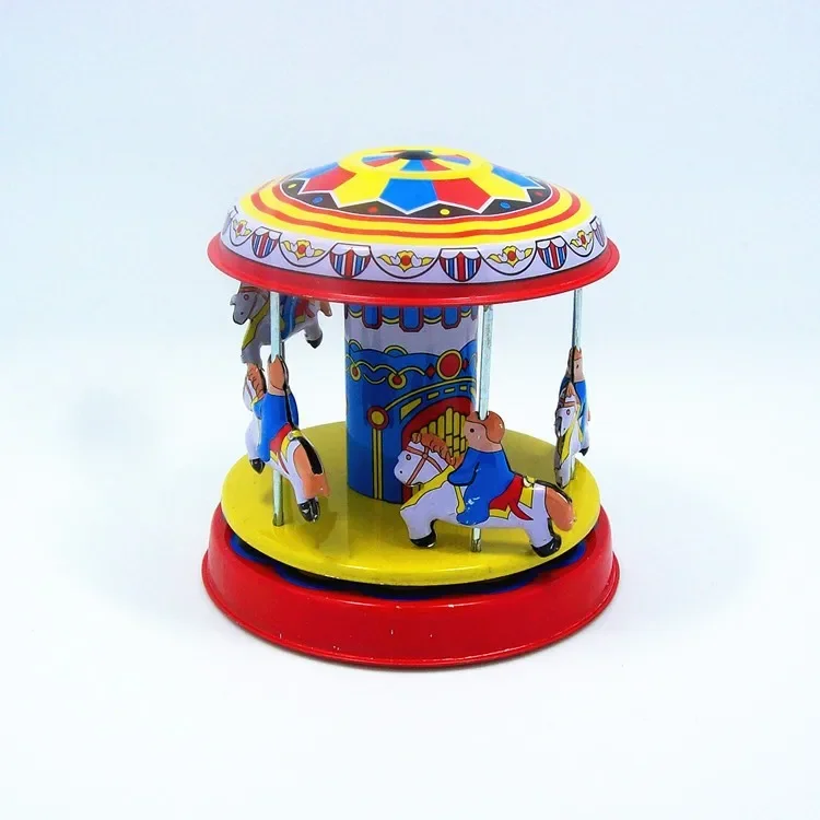 [Funny] Classic collection Retro Clockwork Wind up Metal Tin Gear High-wheel Carousel toy Mechanical toys kids baby gift