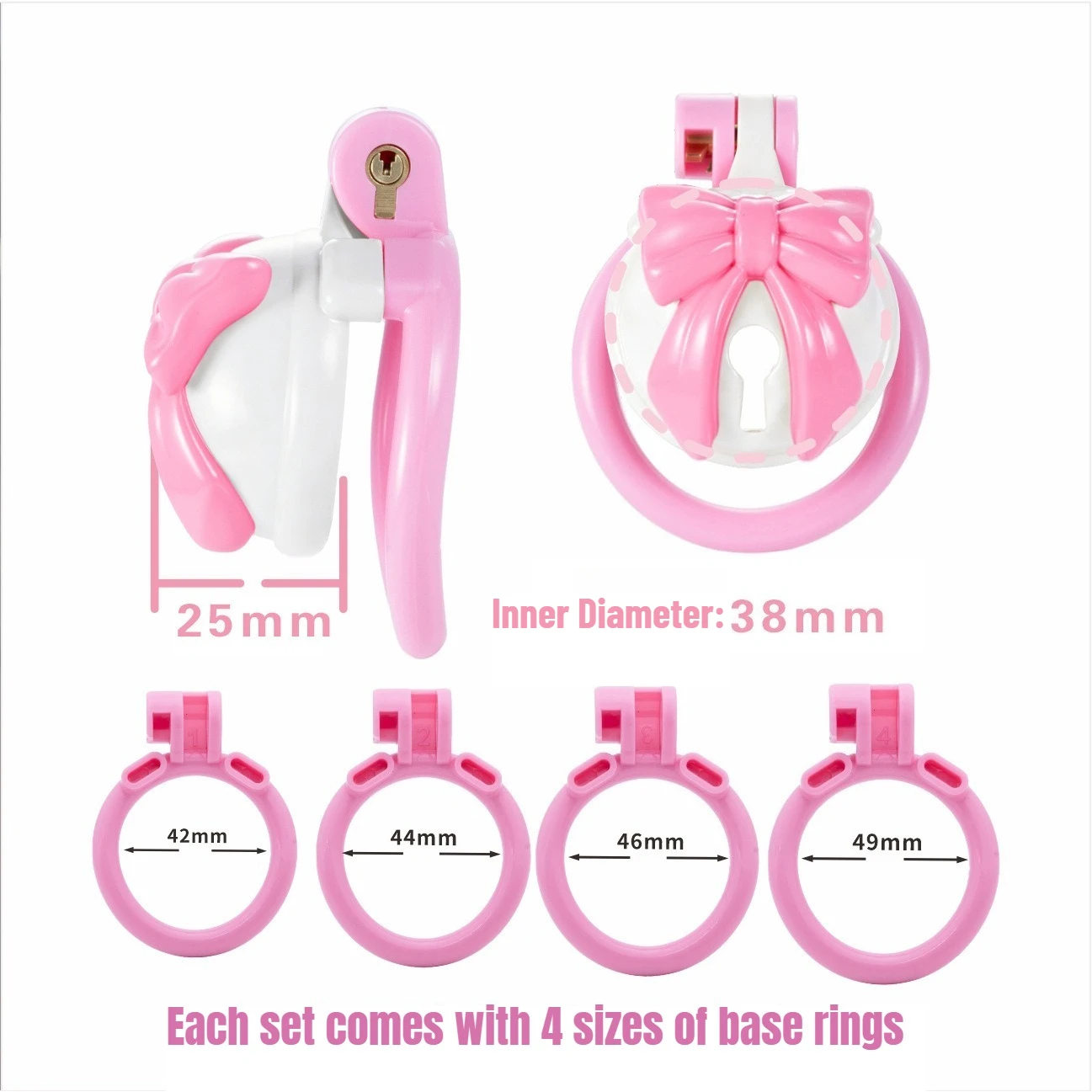 Pink Bowknot Resin Chastity Ca - Couple Ring Set review and price