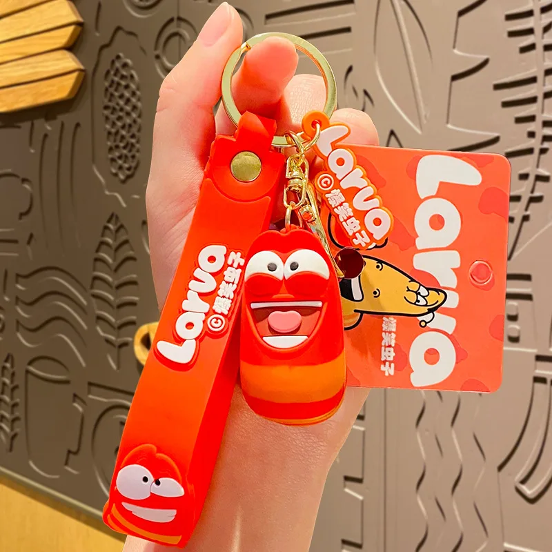 Cartoon Red Laughing Worm Doll Key Chain Creative Cute Heart Tongue Mouth Yellow Caterpillar Couple Keyring Bag Pendant Car Gift