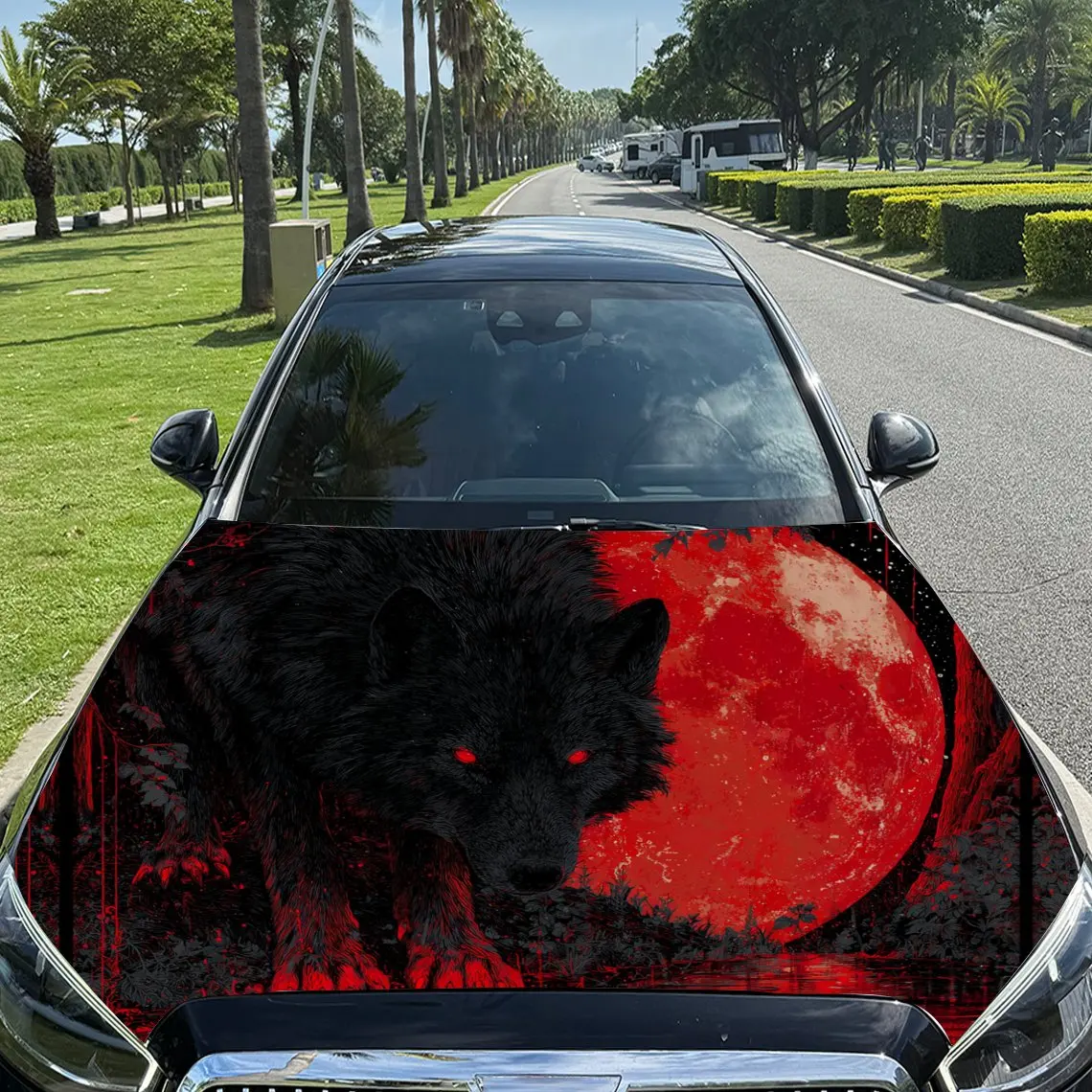 

Dark Wolf in Red Forest by Red Moon Car Vinyl Wrap, PVC Material Waterproof Car Hood Sticker, Self-Adhesive Scratch-Resistant St