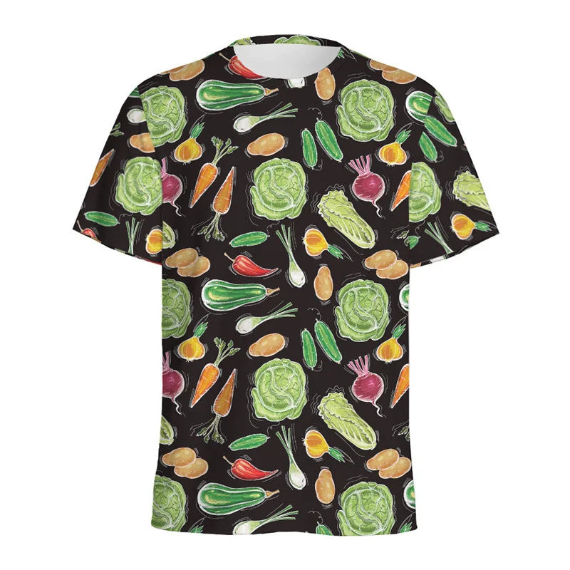 Vegan Fruits Graphic T Shirts For Men Streetwear Round Neck Short Sleeves 3D Printing Vegetable T-Shirt Tops Women Tee Shirt