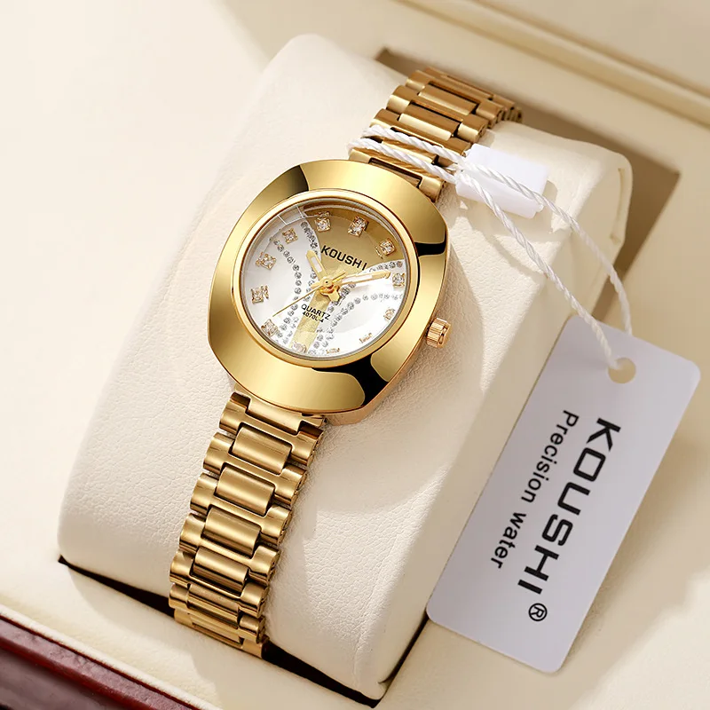 

Luxury Gold Waterproof Women Quartz Watch Egg-Shaped Classic Style High-End Elegant Ladies Wristwatch