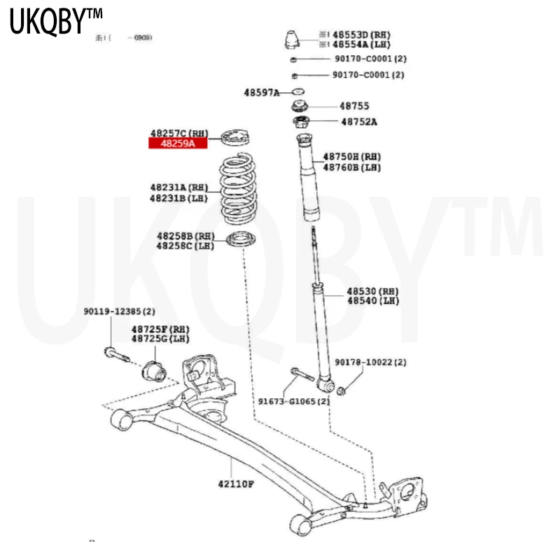 Vibration isolation pad on the right rear spiral spring 482570D070 48257-02070