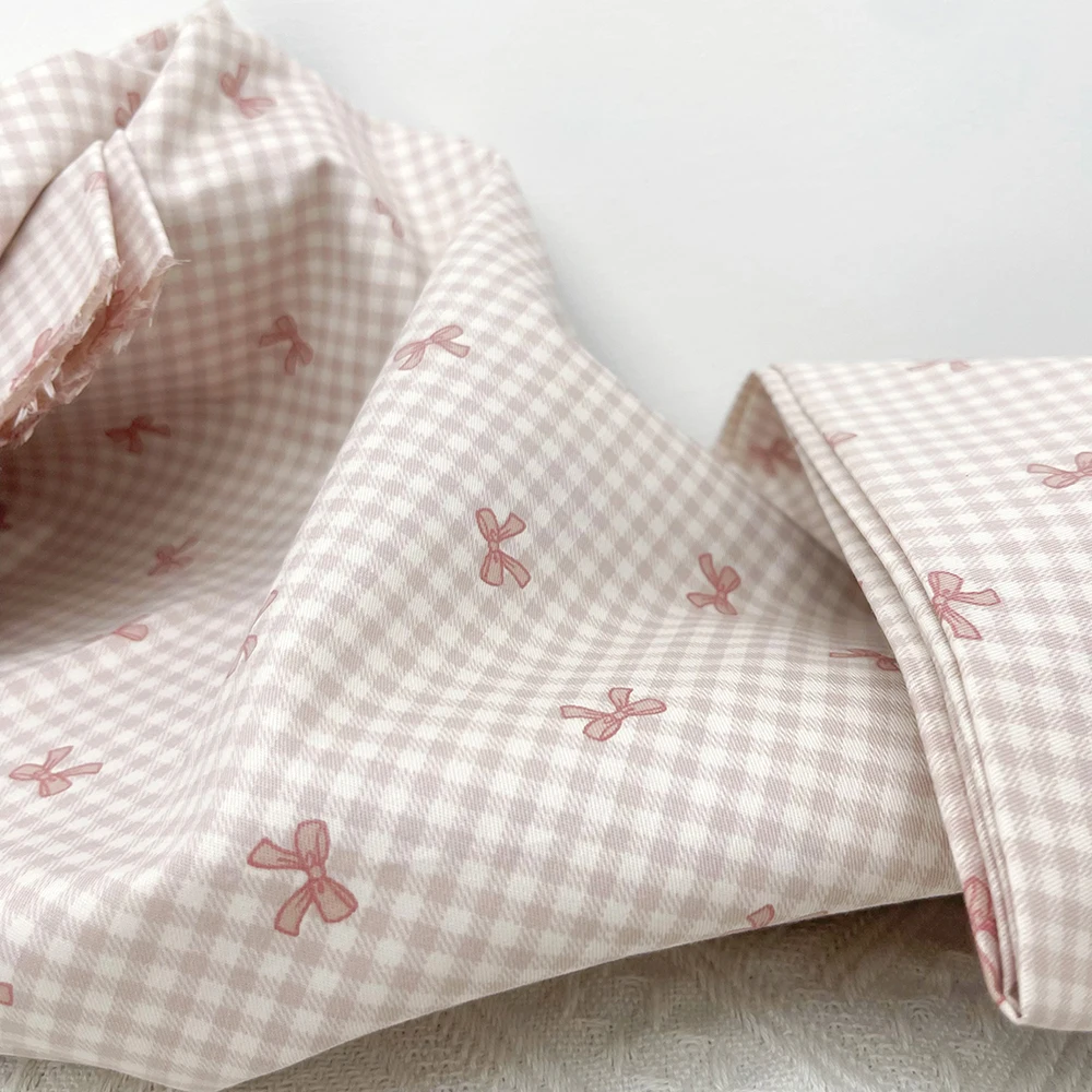 160x50cm Pure Cotton Fabric Cute Bowknot Plaid Print Clothing Material Handmade DIY Kindergarten Activity Decoration Cloth