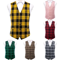 Hi-Tie Jacquard Viscose Mens Vest Striped Waistcoat Sleeveless Jacket Wedding Business Silver Gold Blue Yellow Green Red Pink