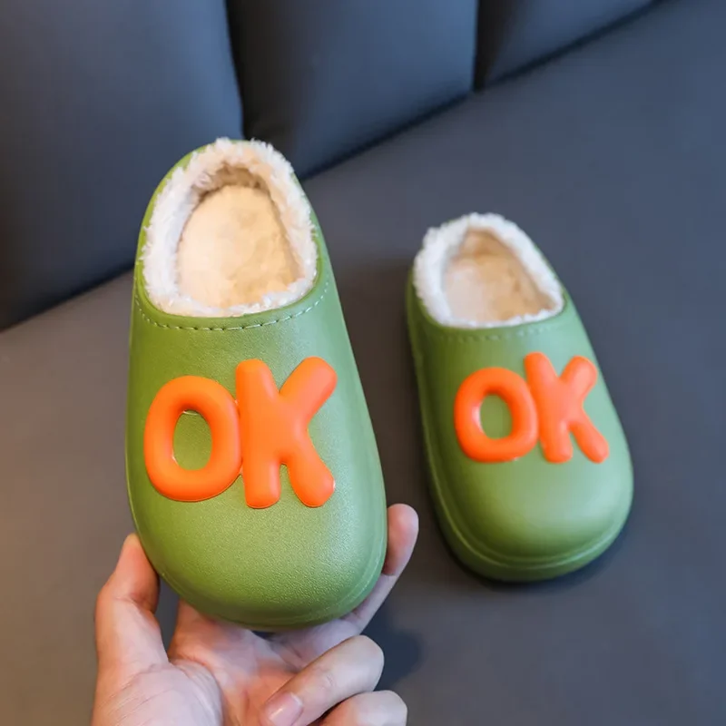 Children Winter Cute Cotton Slippers Cotton Shoes Fleece Warm Outside Wearing Non slip Waterproof Child Indoor Fur Warm Slippers