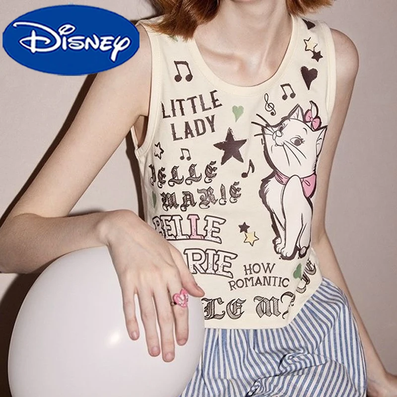 

Женские топы на бретелях Disney The AristoCats, милые короткие жилеты с принтом в стиле ретро для девочек, летние пикантные модные домашние пижамы без рукавов