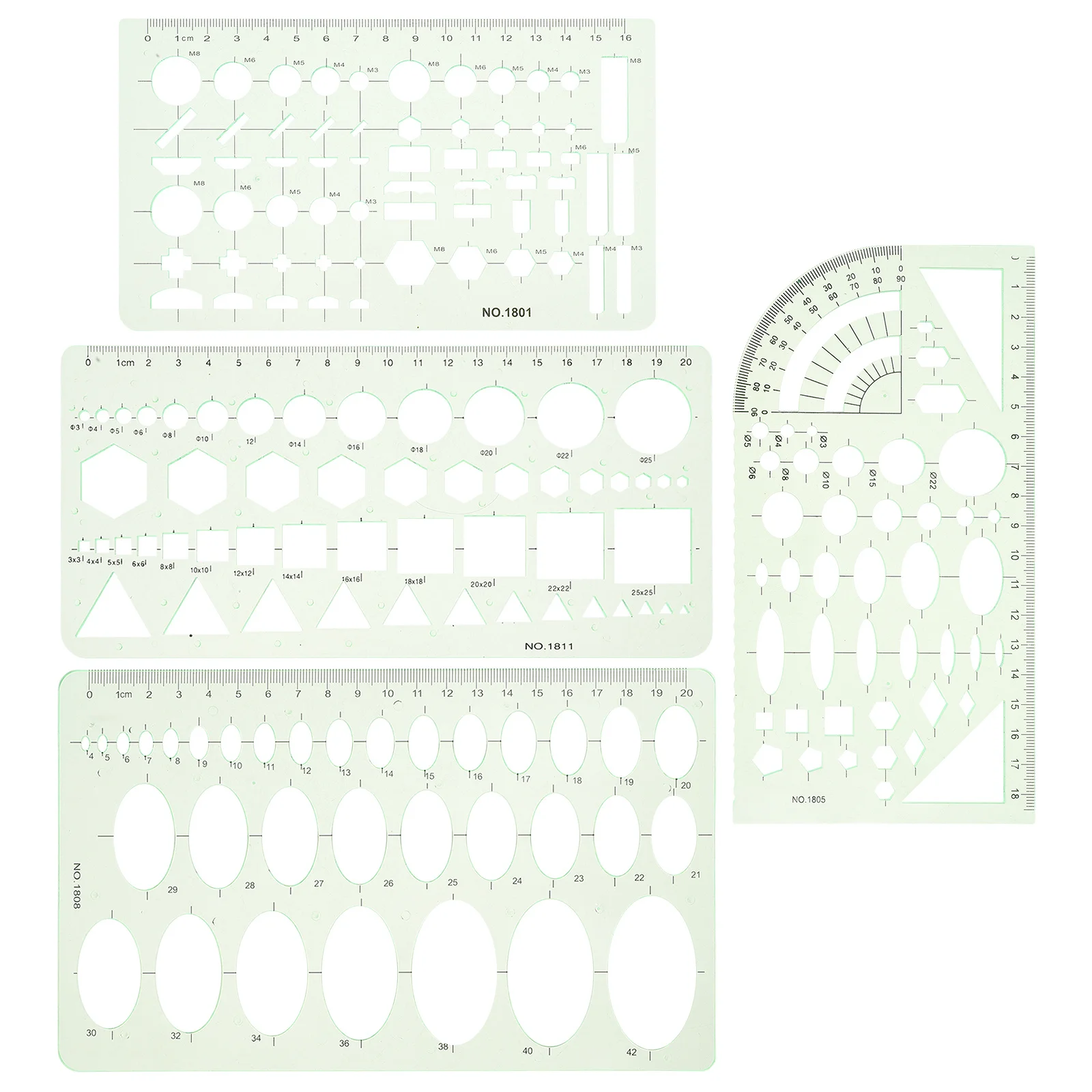 4Pcs Plastic Geometric Drawing Templates Circle Oval Stencils Drafting Rulers for Artists Designers Architects