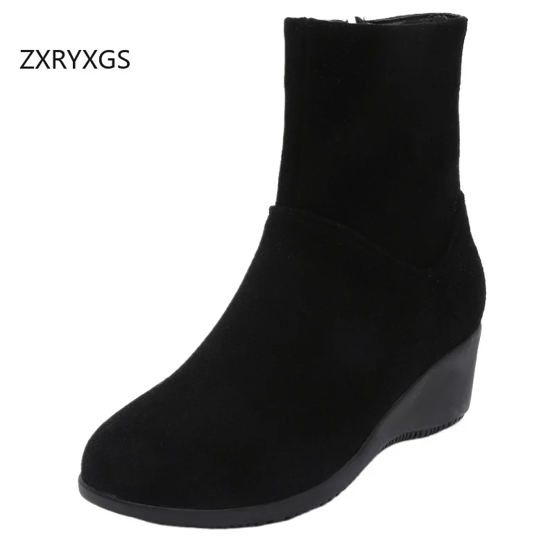 

ZXRYXGS/одинарные ботинки из матовой воловьей кожи премиум-класса, туфли на танкетке, туфли на среднем каблуке, 2026, удобные женские ботинки большого размера