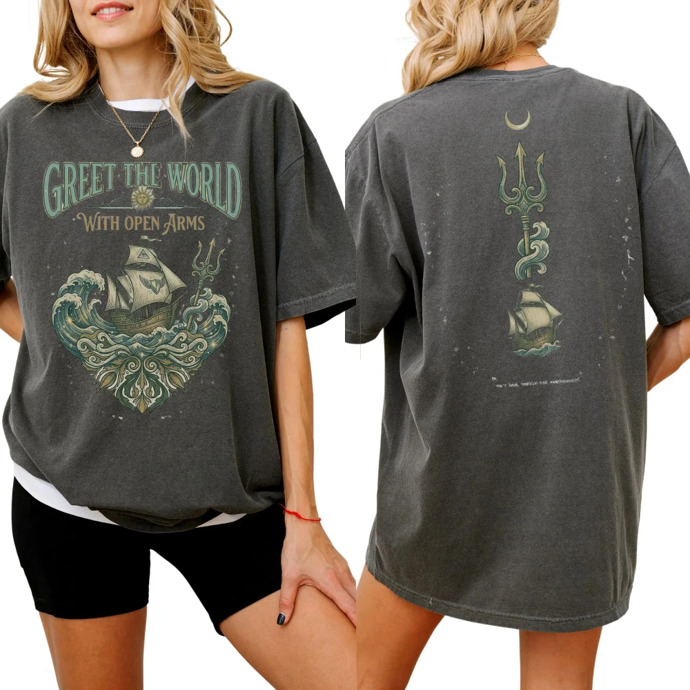 Episches musikalisches T-Shirt, T-Shirt mit Odysseus-Retro-Mythologie-Muster. Sommerliches, lockeres, lässiges Harajuku-T-Shirt aus reiner Baumwolle für Paare – Detail 4