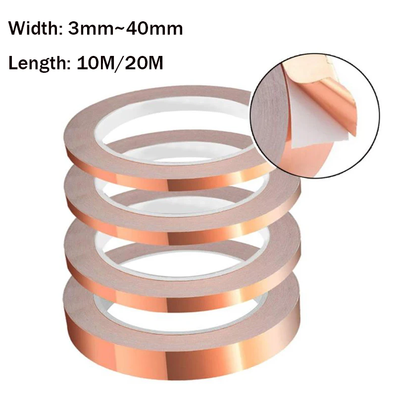 20M/10M Copper Foil Tape Adhesive Single Sided Conductive Snail EMI Shielding DIY Circuit Electrical Repair Tapes