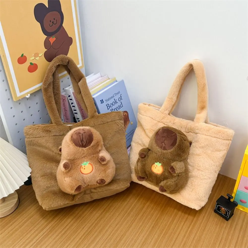 

Kawaii Cartoon Capybara Handbag Large Capacity Magnetic Buckle Plush Doll Tote Bag Korean Style Cute Kid Schoolbag Travel