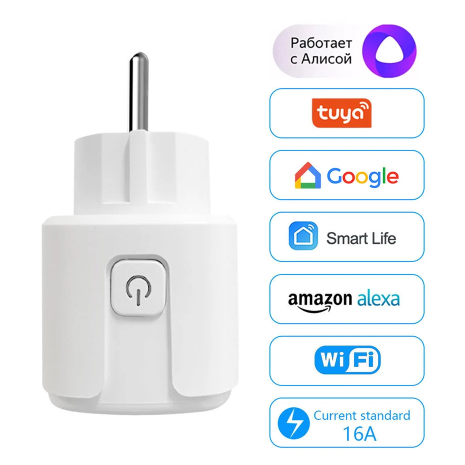 CBE WiFi สมาร์ทซ็อกเก็ต16A EU Plug Tuya Smart Life APP ทำงานร่วมกับ Alexa Google Home Smart-Home automation EU UK US Plug