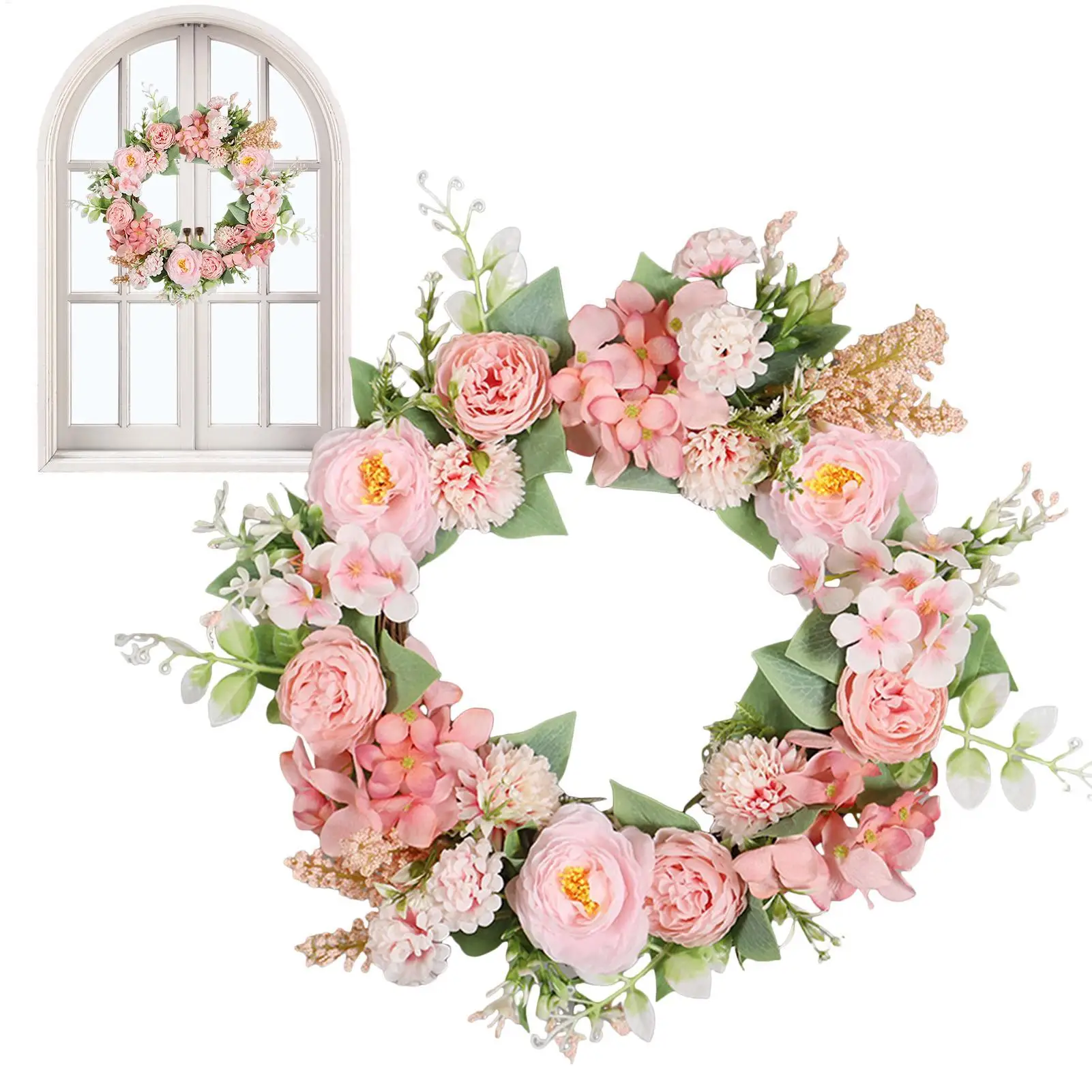 

40cm Spring Front Door Wreath with LED Light Colorful Festive Decoration Flower Wreath Decor for Home Holiday Wedding Party
