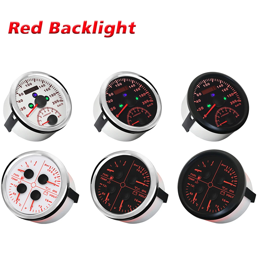 Rhaxel 85mm Multifunction Gauge GPS Speedometer Tachometer with 4in1 Fuel Level Oil Pressure Water Temp Volt with Backlight
