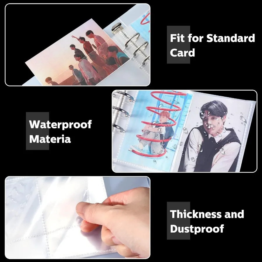 30 Pcs Binder Pockets Clear 4 2 1 Pockets A5 Binder Card Sleeves Pouch Photo Album Page Document Folder Trading Card for 6 Ring