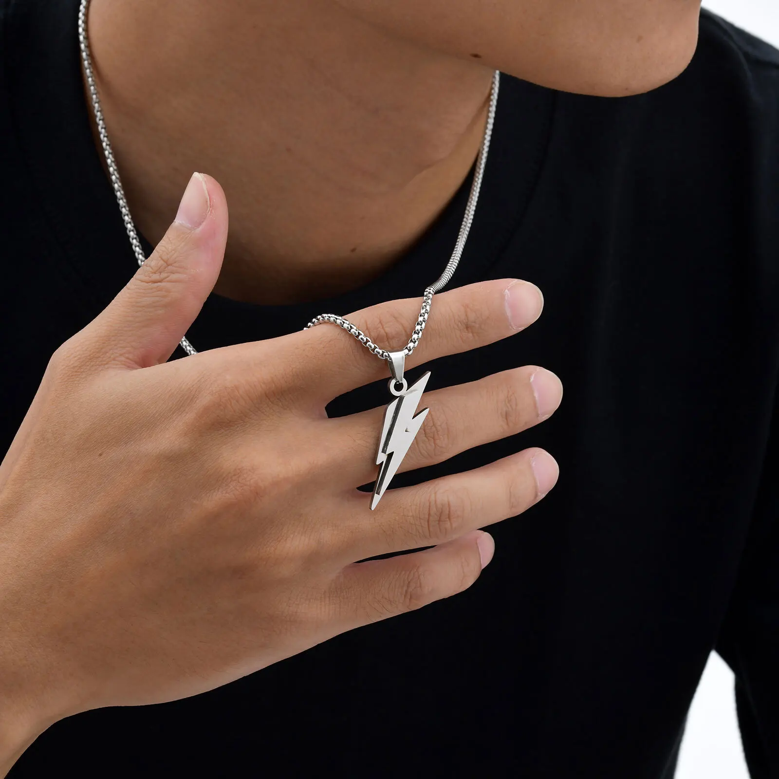 Waterproof Lightning Necklace for Men Boys,Punk Stainless Steel Lightning Pendant,Birthday Gift for Son Brother BBF