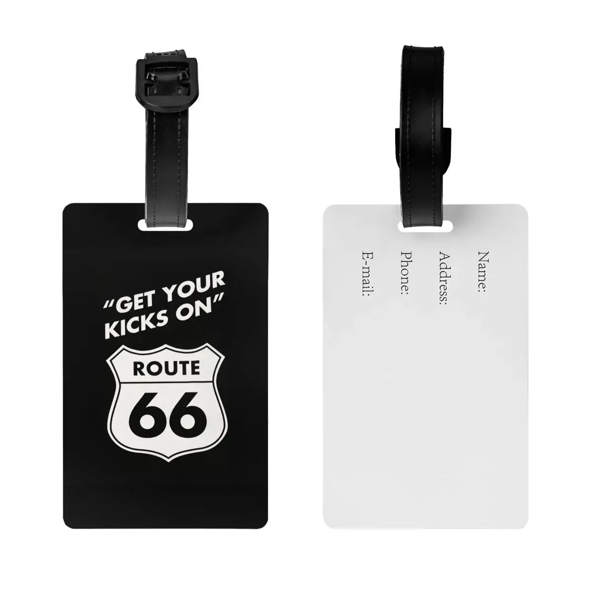 Custom Get Your Kicks On Route 66 Luggage Tag With Name Card USA Highways Privacy Cover ID Label for Travel Bag Suitcase