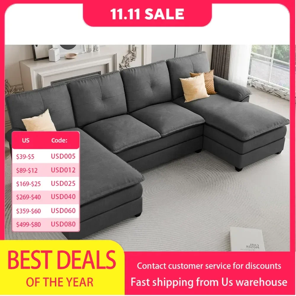 

cloud sofa.Sectional Couches for Living Room, U-Shaped Couch 4 Seat Sofas with Double Chaises, Modern Modular Sectional Sofa Set