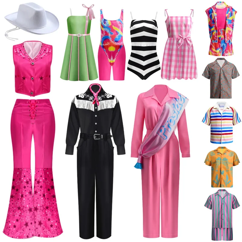Nuevas películas Margot Robbie mujeres Barbi vestir Halloween hombres Ken Ryan Gosling Cosplay disfraz adolescente chica Vintage vestido a cuadros rosa