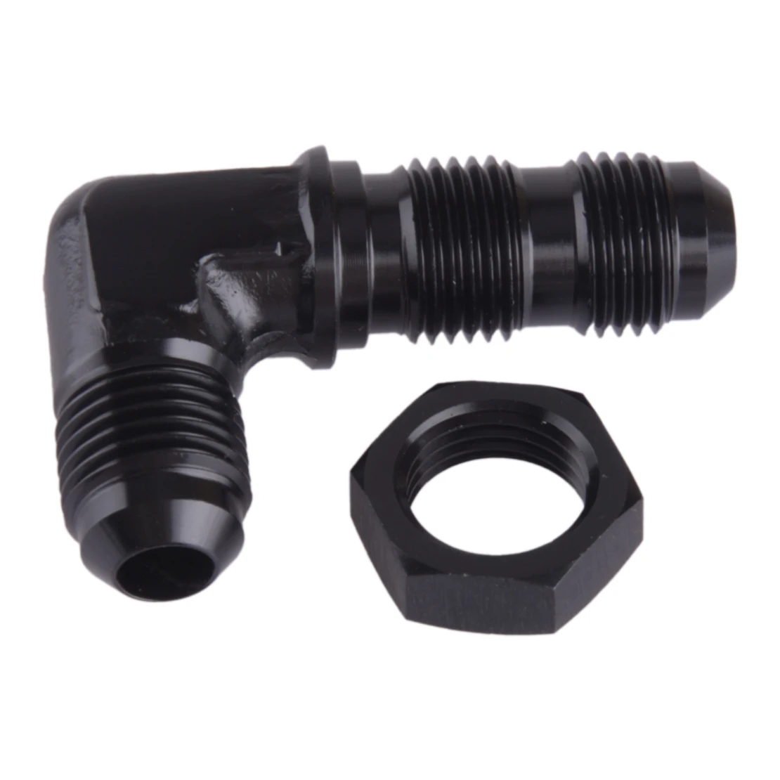 Aluminum AN6 to AN6 Male 90° Bulkhead Flare Fitting Union Adapter With Nut Black Fit for Universal