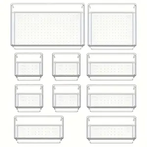 Bilashmart 10 Piece Versatile Drawer Organizer Set   Clear Plastic Trays and Dividers in 4 Sizes Perfect Makeup and Kitchen Storage