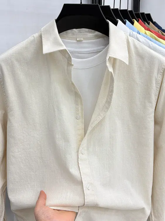 

Весенняя новинка: повседневная хлопково-льняная рубашка с длинным рукавом для мужчин и женщин, универсальная тонкая верхняя одежда с отложным воротником, свободный крой, модная