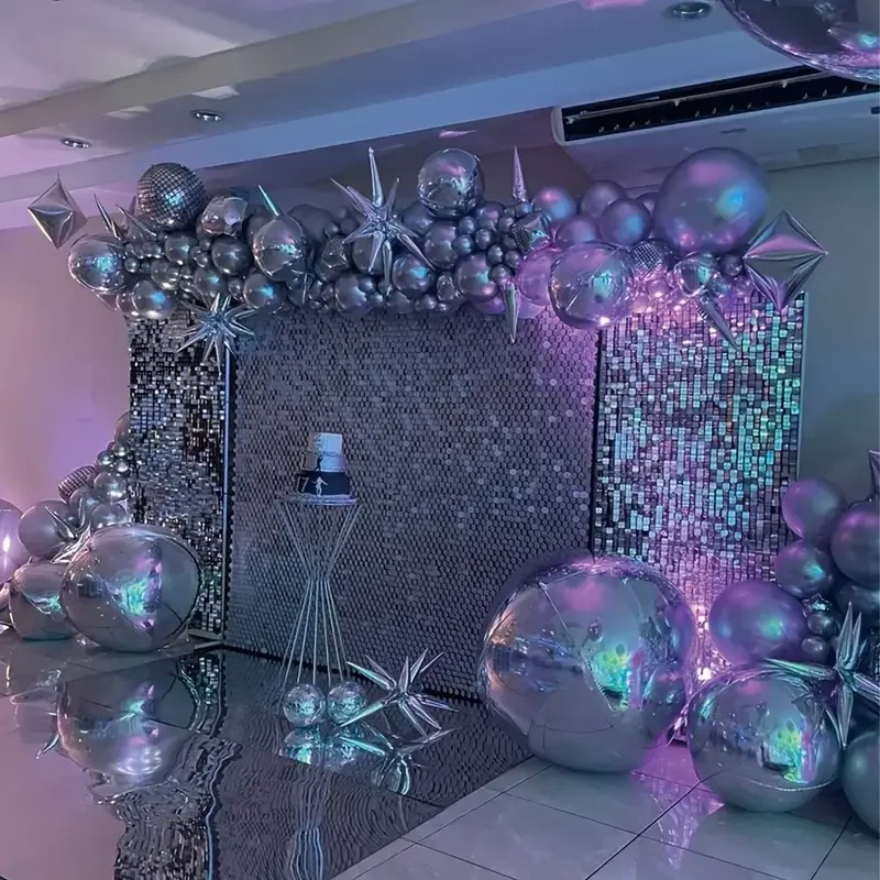 10-70 Zoll Silber 4D Runder Folienballon Große 4D Silber Party Heliumballons für Geburtstagsfeier Hochzeit Babyparty Deocr Globos – Detail 3