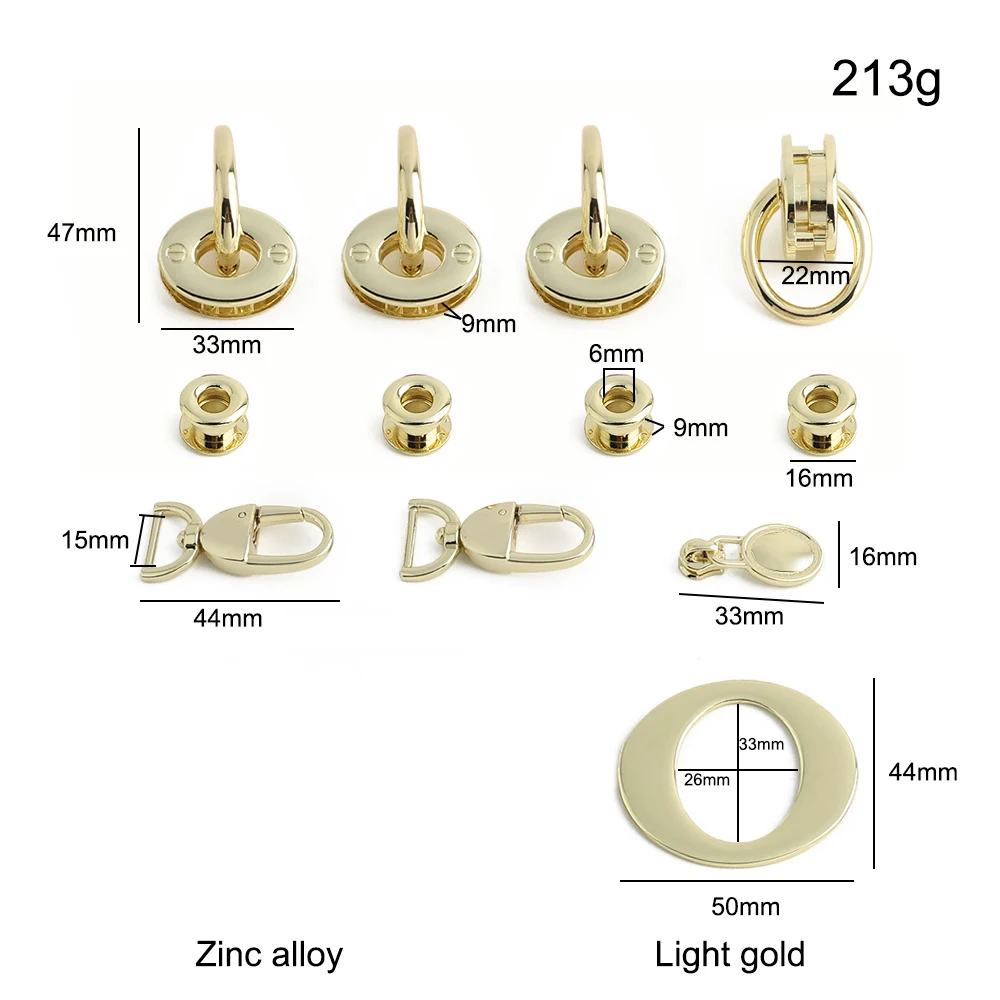 1/3/6Sets Polished Zinc Alloy Bag Lock Set D Ring Buckles For Purse Handbag Strap Connector Hook Eyelet Side Clip  Accessories