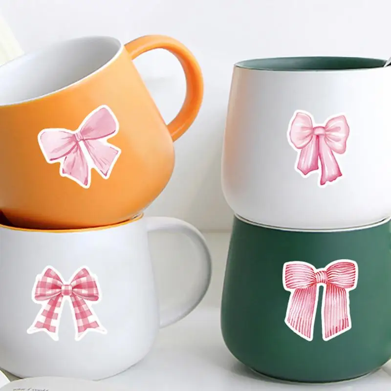 100 STKS Roze Strik Stickers Esthetische Graffiti Decoratie Coquette Strikken Sticker Plakboek Bagage Laptop ​   Gitaar Kinderen Meisje Speelgoed