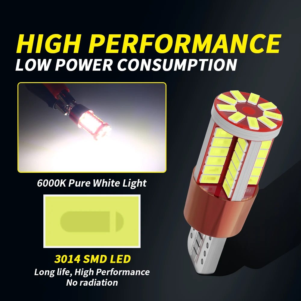 

2 шт. W5W светодиодные лампы T10 Canbus 3014 SMD для салона автомобиля, купольная лампа для чтения номерного знака, сигнальная лампа, клиновая лампа, бесплатная ошибка, белый