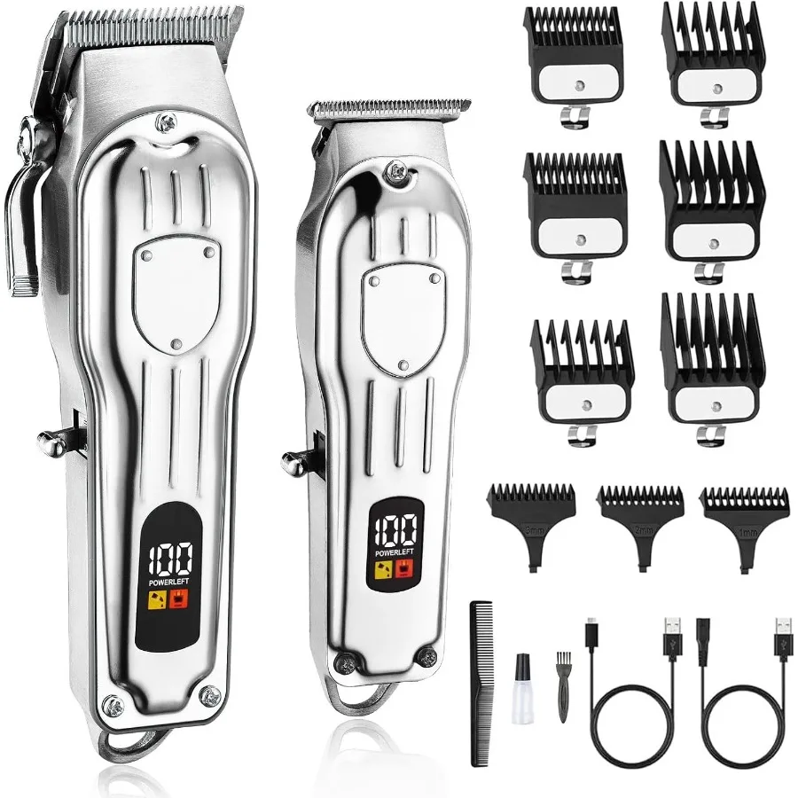 

Cordless Hair Clippers for Men with LCD Display Rechargeable Wireless Hair Trimmer Kit in Silver for Home Use Professional Hair