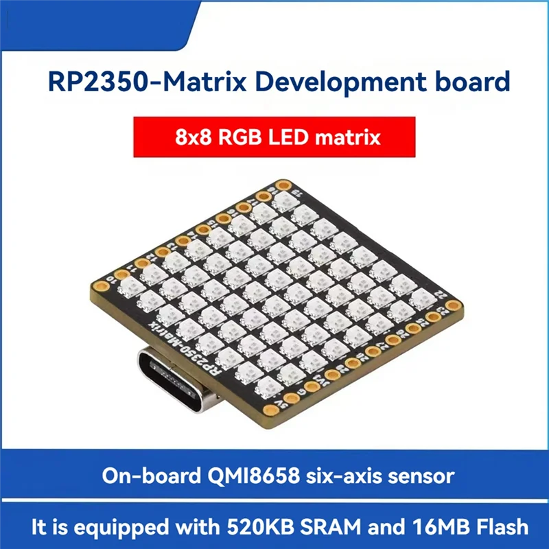 Scheda micro-sviluppo a matrice LED 3CGRO-RP2350 8X8 con sensore a sei assi QMI8658 integrato