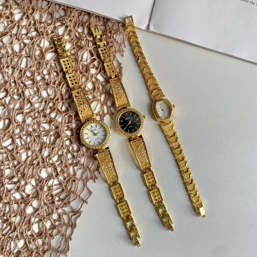 Ретро часы для женщин, простые часы с круглым циферблатом, модный золотой браслет, кварцевые наручные часы, студенческие женские часы Reloj Mujer