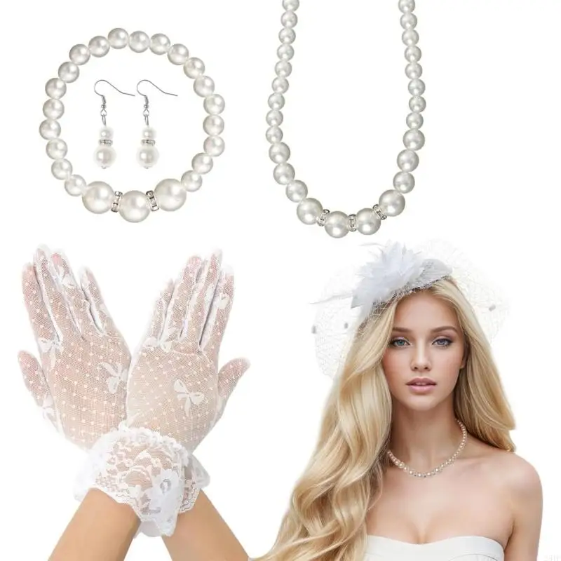 2025 NEW 5PCS TEAS Party Accessories Set Teas Party Fascinator Hat Hat Lace Gloves Necklace #3