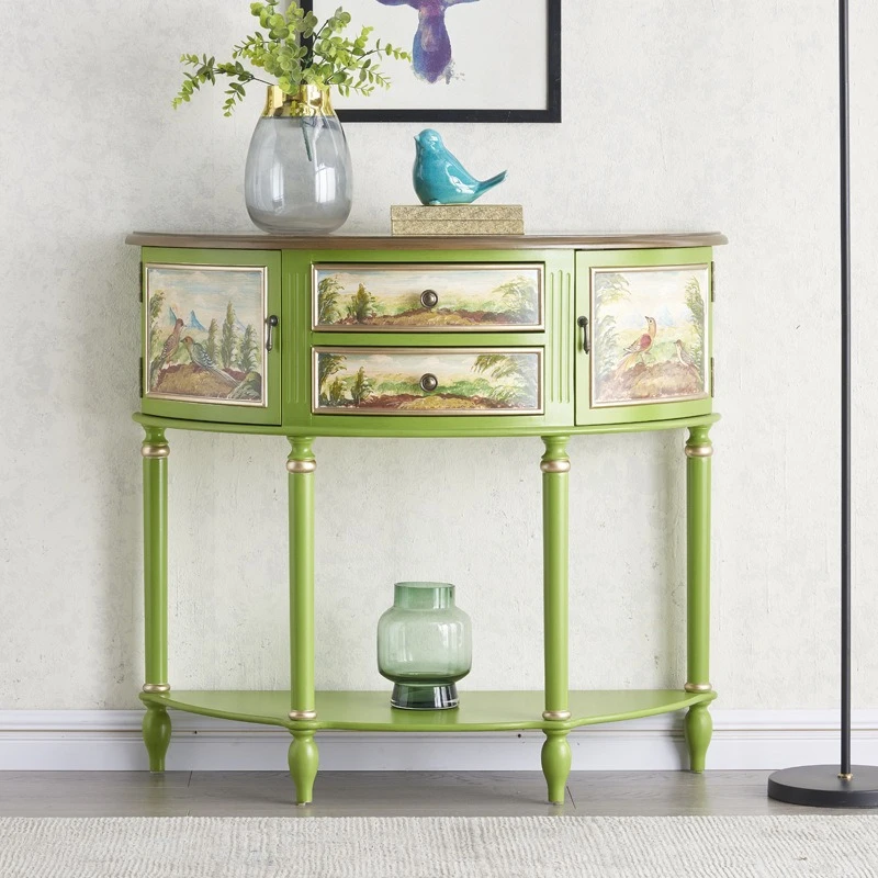 Semicircular entrance cabinet Entry door Entry desk Green two buckets two doors decorative cabinet