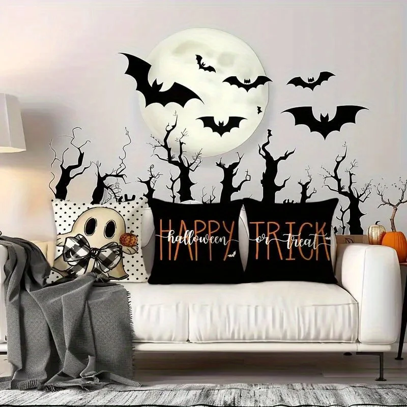 قطعة واحدة من غطاء وسادة الرمي المزخرف للهالوين، تصميم أشباح وأنماط اليقطين. مثالي لتزيين الهالوين في أريكة السرير