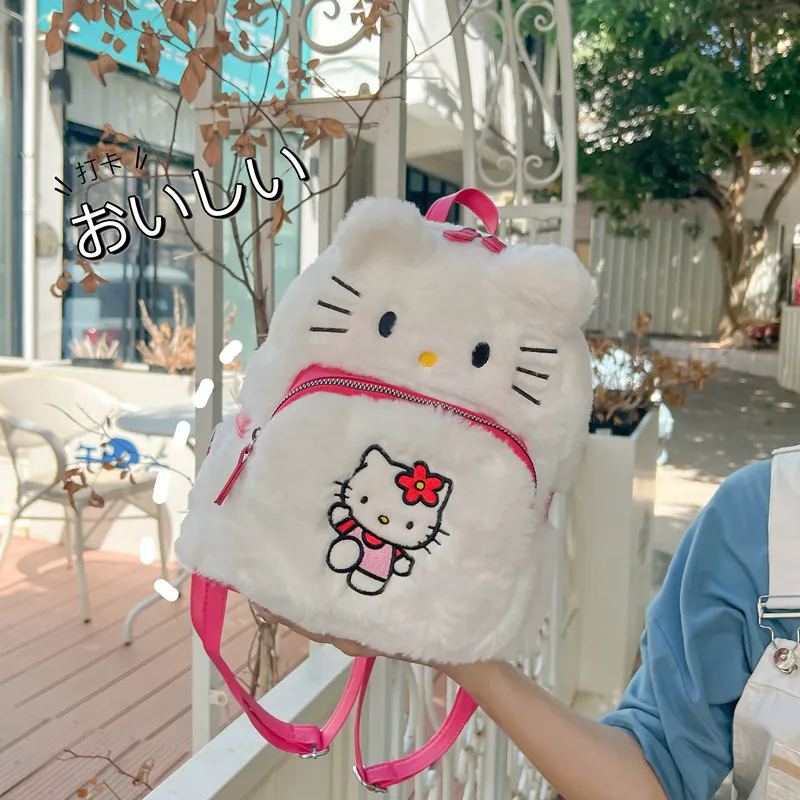 Anime Sanrio Plush Backpack Cute Hello Kitty Student Bag Kawaii Kuromi Plush Kids Bags for Girls Cinnamoroll Bag Birthday Gifts