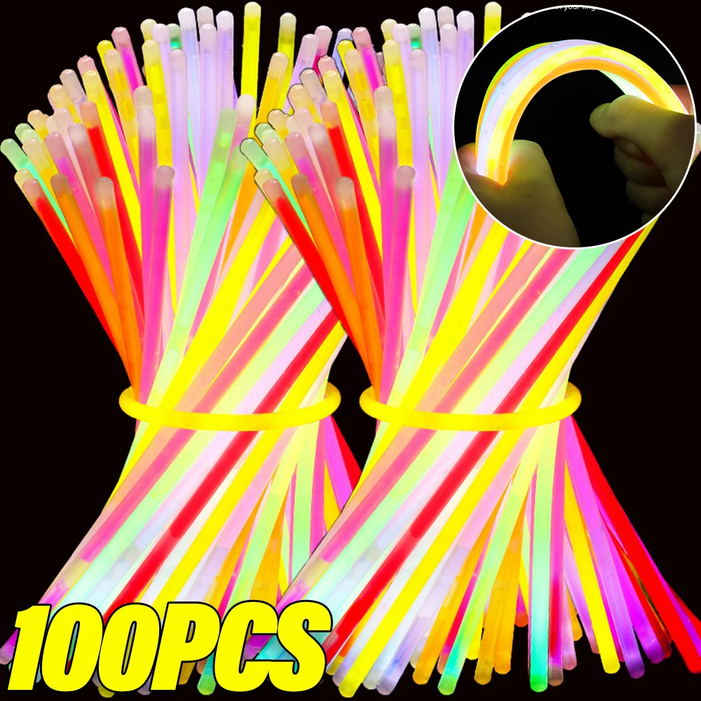 100/10PCS Fluorescent Sticks Bendable Light Glow Sticks Bracelets Necklaces Neon Wedding Decor Multicolors Event Party Supplies