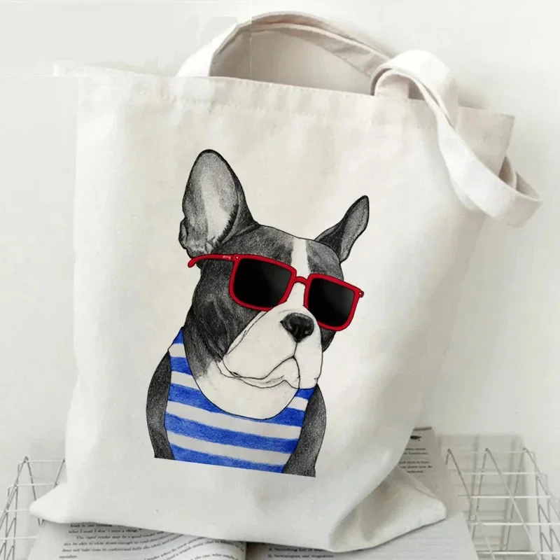 French Bulldog Shoulder Bag Leisure Revival Ecological Handbag Women\'s Leisure Large Capacity Shopping Harajuku Canvas Handbag