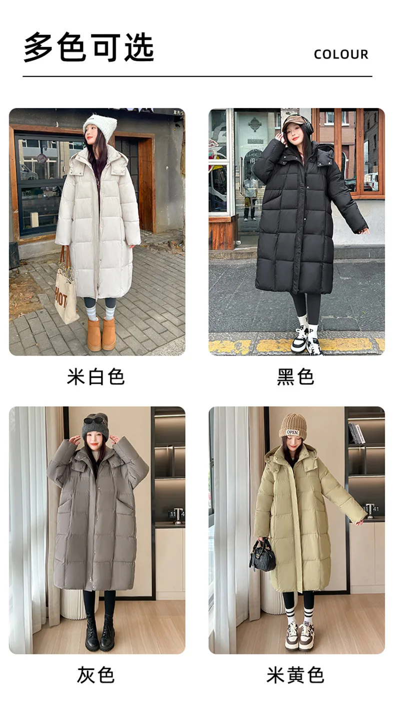 Winter Warmth Women's Mid-Length Down Cotton Jacket Over-the-Knee Parkas New Loose Quilted Coat Thickened Outerwear Trendy Tops
