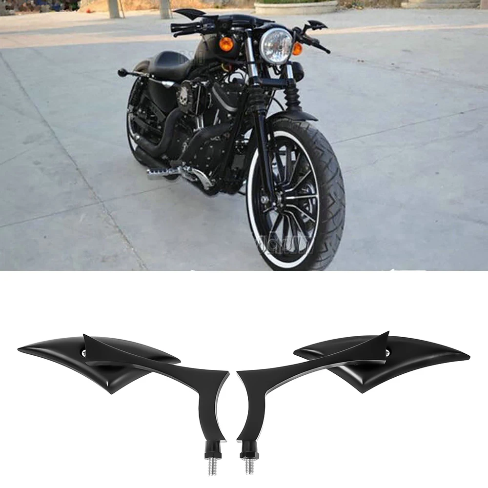 Black Motorcycle Universal Rear View Mirrors For Harley Dyna Street Bob Cruiser Chopper