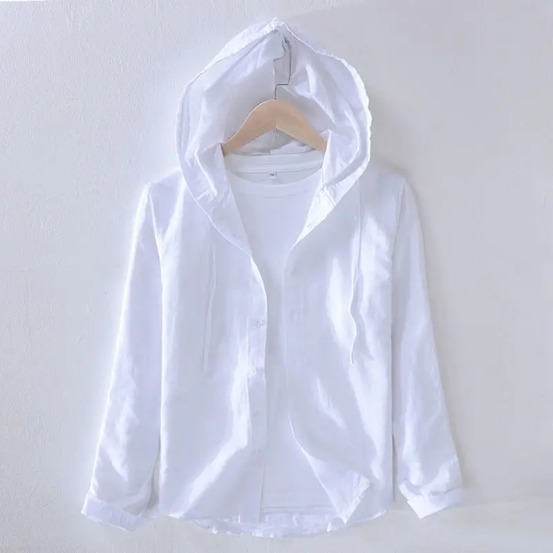 New Spring Style Men Long-sleeved Shirt Japanese Literary Casual Top Thin Hooded Striped Jacket