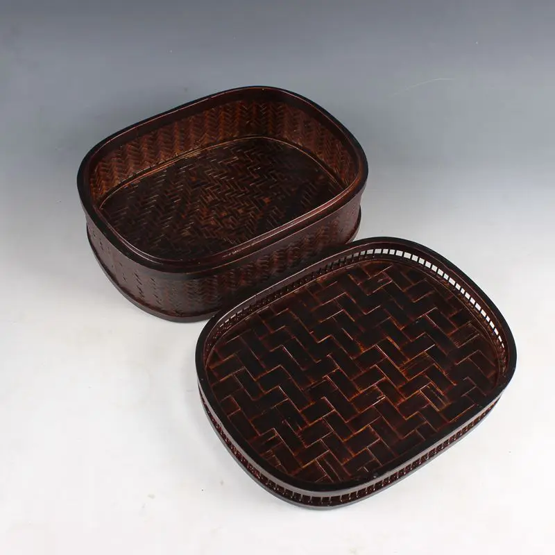 Storage Basket Basket Japanese Retro Nostalgic Handmade Bamboo Tea Set Food Container Chinese Crafts Irregular ShapeCoffee Color