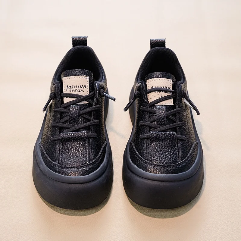Kids Sports Shoes Black Versatile Children Flat Shoes Toes Capped 2026 Brand New Girls Casual Shoes Soft Bottom Fashion Trendy