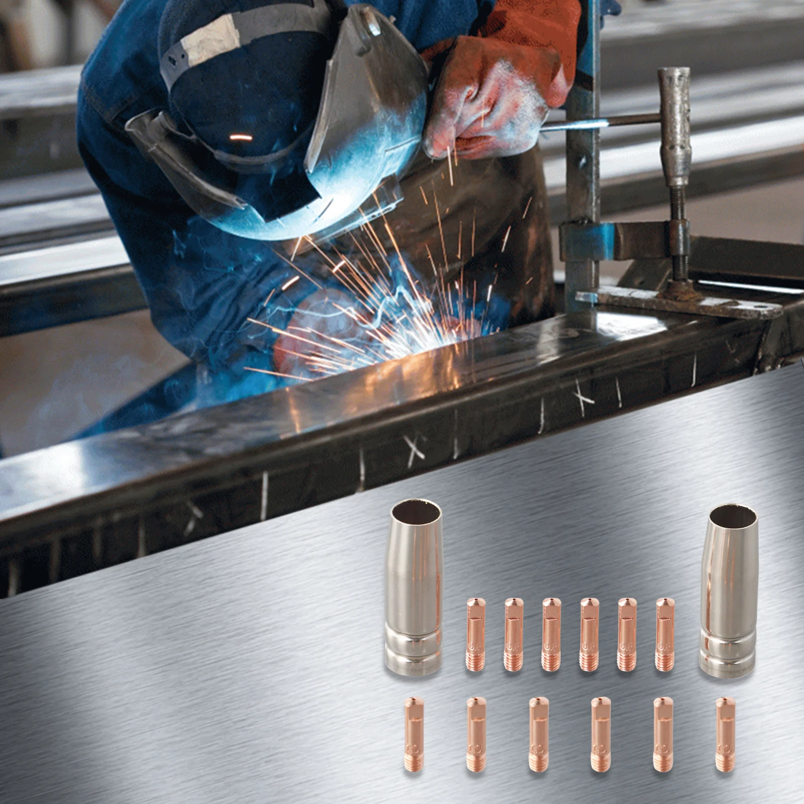 Welding Consumables Set 14PCS Featuring Essential Components Including Copper Contact Tips for MIG Applications