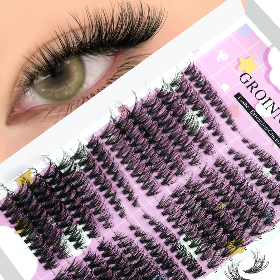 GROINNEYA Kit de Racimos de Pestañas Naturales Ojo de Gato con Sellador y Pegamento Ojo Alargado DIY en Casa 2