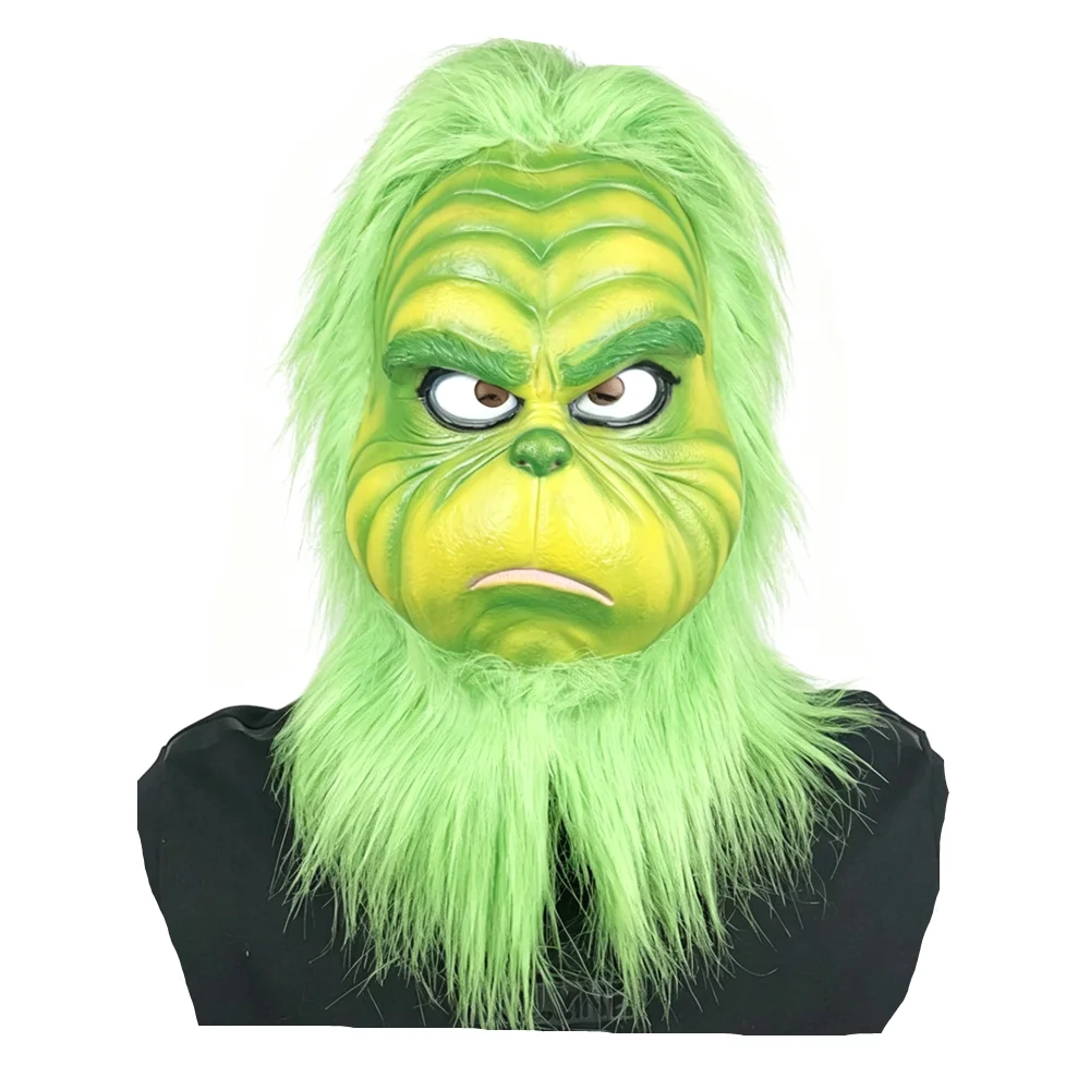 Grüne Pelzige Monster-Vollkopf-Latexmaske, Realistische Grüne Haut-Kreatur-Maske, Weihnachts- und Feiertags-Cosplay-Maskerade-Party-Requisiten – Detail 2