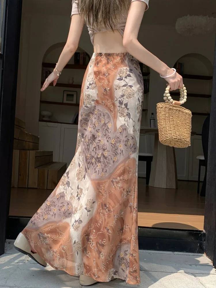 

Ретро-юбка-полусолнце с эффектом перьев, легкая, женская, для весенне-летнего отпуска, повседневная, эластичная, с высокой талией, облегающая, длинная