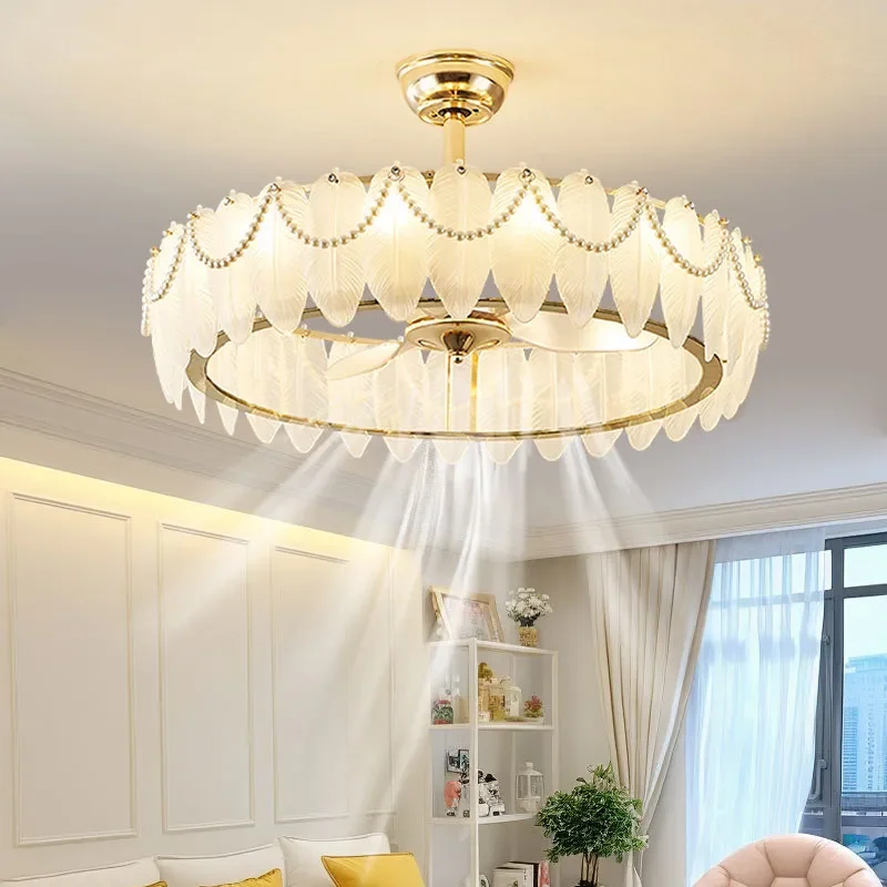 for Invisible Fan Ceiling Fan Light 2026 New Light Luxury French Living Room Modern Simple Bedroom Dining Room Feather